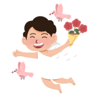 Cupido con rosa e uccello illustrazione png