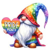 AI generated Pride Gnome holding Pride Month heart watercolor clipart. Ai Generate png