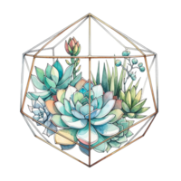 AI generated Succulent arrangement in a geometric terrarium. watercolor clipart png