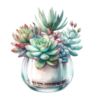 AI generated Succulent plant with a modern glass planter watercolor clipart png