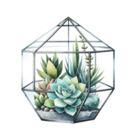 AI generated Succulent arrangement in a geometric terrarium. watercolor clipart png