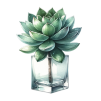 AI generated Succulent plant with a modern glass planter watercolor clipart png