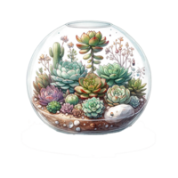 AI generated Succulents  with  glass terrarium watercolor clipart png