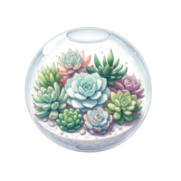 AI generated Succulents  with  glass terrarium watercolor clipart png