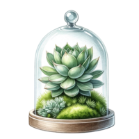 AI generated Succulents with a glass cloche watercolor clipart png