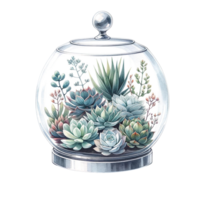 ai généré plantes succulentes avec une verre cloche aquarelle clipart png