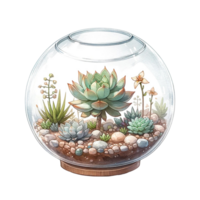 AI generated Succulents  with  glass terrarium watercolor clipart png