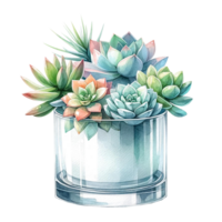 AI generated Succulent plant with a modern glass planter watercolor clipart png