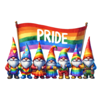 AI generated Gnomes holding a giant Pride banner  watercolor clipart. Ai Generate png