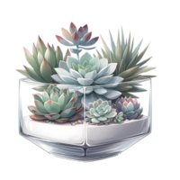 AI generated Succulent plant with a modern glass planter watercolor clipart png