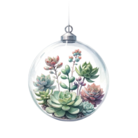 AI generated Succulent plants with a hanging glass globe watercolor clipart png