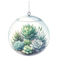 ai generato succulento impianti con un' sospeso bicchiere globo acquerello clipart png