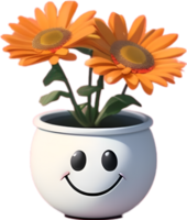 AI generated Cartoon flower with a smiling face. png