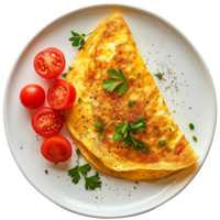 AI generated breakfast omelette on a plate top view isolated on transparent png