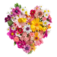 AI generated heart shape bouquet of flowers isolated on transparent background png