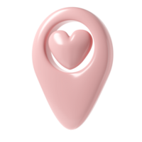 Map pointer 3d pin icon valentine. Pink geotag location point with heart, favorites symbol love. illustration for web, apps, infographics png