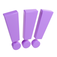 Three Exclamation signs lilac color. Realistic 3d balloon transparent for happy valentines day, wedding, greeting card or danger, stop accent design png