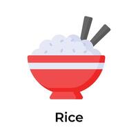 Chinese rice in a bowl with chopsticks, editable icon of rice bowl vector