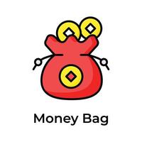 Chinese traditional money bag with coins vector design, ready to use icon