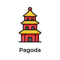 chino templo, histórico torre edificio, chino Adoración lugar, increíble icono de pagoda en moderno estilo vector