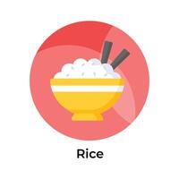 Chinese rice in a bowl with chopsticks, editable icon of rice bowl vector