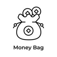 Chinese traditional money bag with coins vector design, ready to use icon