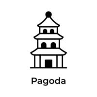 chino templo, histórico torre edificio, chino Adoración lugar, increíble icono de pagoda en moderno estilo vector