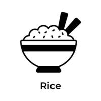 Chinese rice in a bowl with chopsticks, editable icon of rice bowl vector