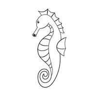 Seahorse logo in line art style. Little sea creature shape for sea life icon. Vector illustration isolated on a white background.