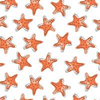 Abstract seamless pattern with starfish in line art style. Summer undersea design for fabric printing, textile. Vector illustration on a white background.