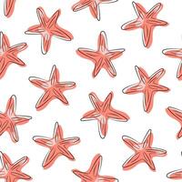 Starfish seamless pattern in line art style. Undersea cartoon design for wallpaper, wrapping, fabric and textile. Vector illustration on a white background.