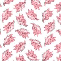 Seashell seamless pattern in line art style with pink color. Undersea repeat texture background. Summer ocean beach design for textile fabric design. Vector illustration on a white background.