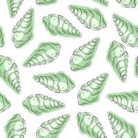 Seashells seamless pattern in line art style. Summer beach hand drawn undersea print for package, wrapping paper, cards. Vector illustration on a white background.