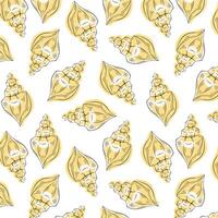 Marine seamless pattern of seashells in line art style. Vector undersea illustration on a white background.