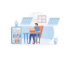 Man working with big data and databases, using laptop and excel tables. flat vector modern illustration