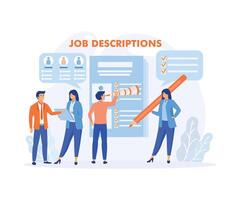 Tiny Employer Characters Reading Personnel Resume, Applicants Searching Job Learning Offers in Internet Resource.  flat vector modern illustration