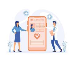 Electronic health record, EHR digital patient chart via smartphone. flat vector modern illustration