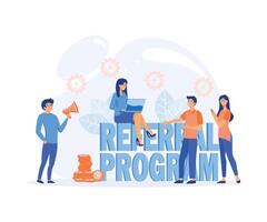 Friend sharing refer. People near megaphone with Referral program word concept. vector