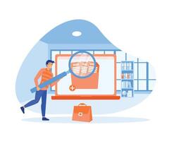 Male worker add files to big folder. Storage and indexing of information.  flat vector modern illustration