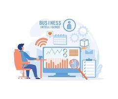 Business Intelligence. Business intelligence concept as background with various symbols.  flat vector modern illustration