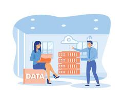 Online database storage technology concept. Data storage engineering, cloud hosting computing. flat vector modern illustration