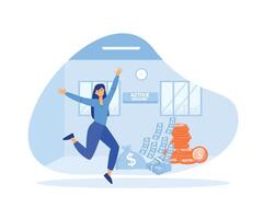 Businesswoman getting paid for work. Works, earns salary.  flat vector modern illustration