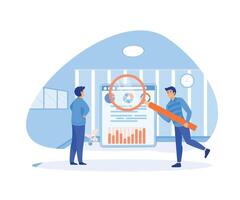 Business people working for data analysis and monitoring on web report dashboard monitor and business finance investment concept.  flat vector modern illustration