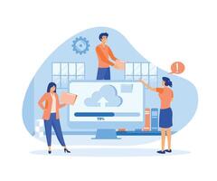 Download file concept. Cloud services and information exchange on the Internet. Progress, modern technology and digital world, remote employees. flat vector modern illustration