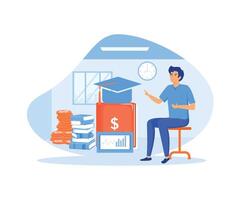 Financial education concept. Student man investing money in education and knowledge. flat vector modern illustration