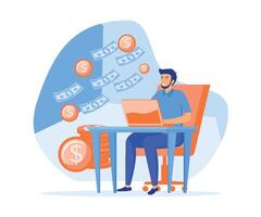 Man working with computer making money from home. flat vector modern illustration