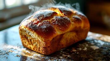 AI generated Freshly baked homemade bread on a table. photo