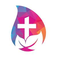 church tree drop shape concept vector logo design. Cross tree logo design.