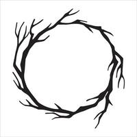 round wreath made of tree branches, sketch, outline. dry winter branches without leaves. vector