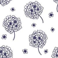 seamless pattern with hydrangea flowers, hand drawn in vintage style. sketch vector